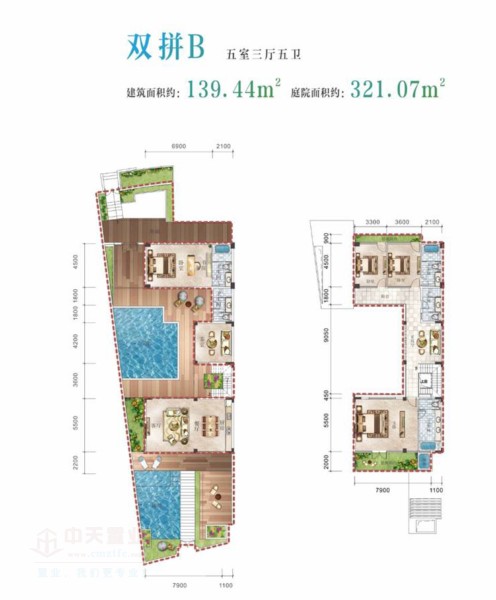 双拼B139平米（建筑面积）五房三厅 